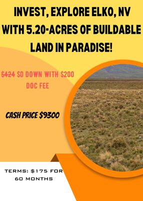 5.20 Acres in Elko, NV,  Buildable Land for Only $175/Mo!