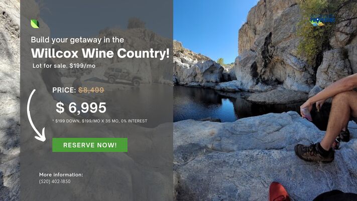 Build your getaway in the Willcox Wine Country! $199/mo