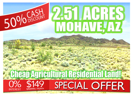 0% Interest! Cheap Agricultural Residential Land in Mohave, AZ!