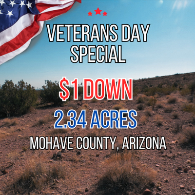 SOLD!!! Land of Opportunity: Veterans Day Special – Your Investment for 2.34 Acres of Potential for Only $1 Down!