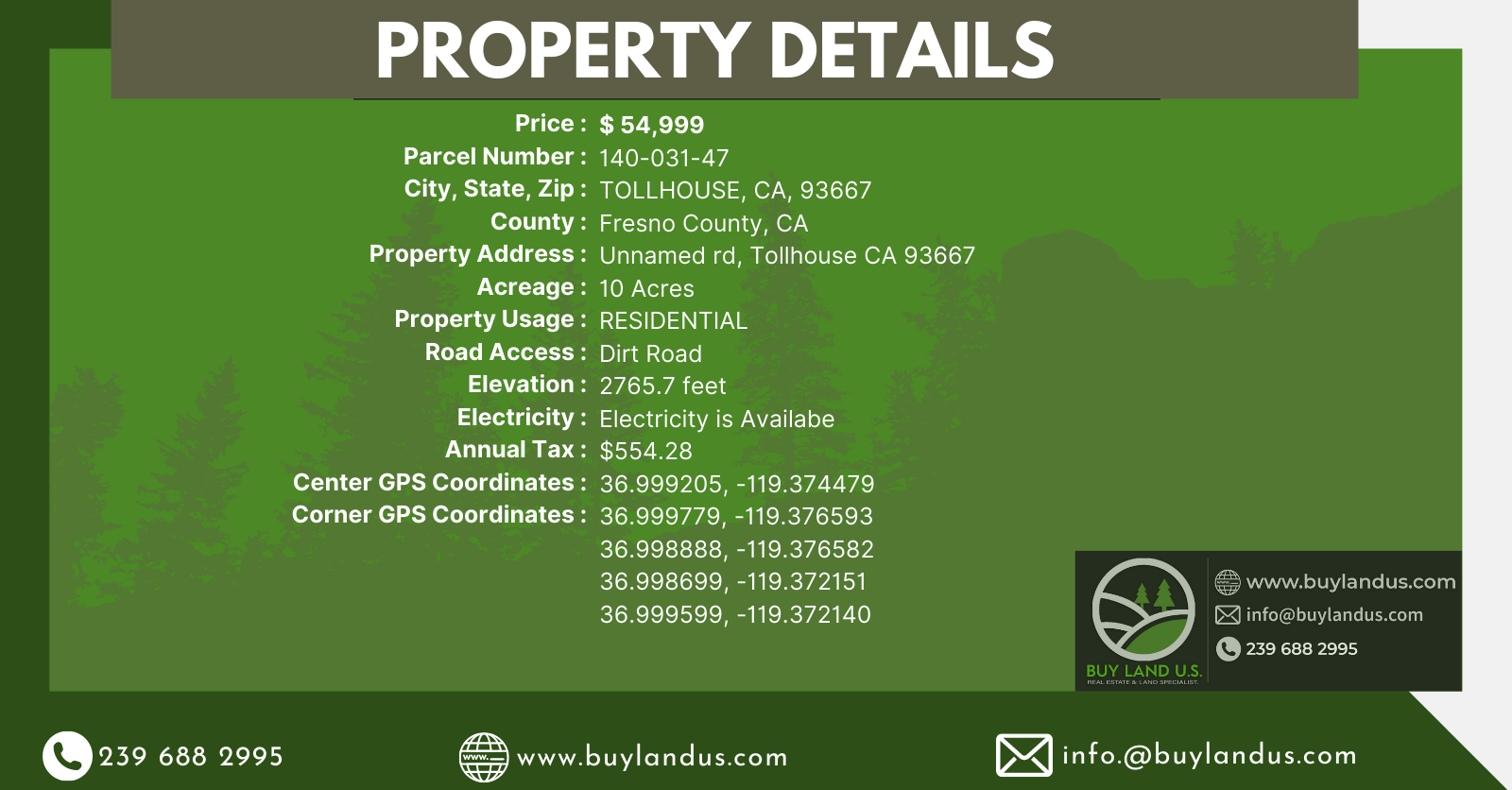 Unnamed rd, Tollhouse , Fresno, California, 93667 Land for Sale Landmodo